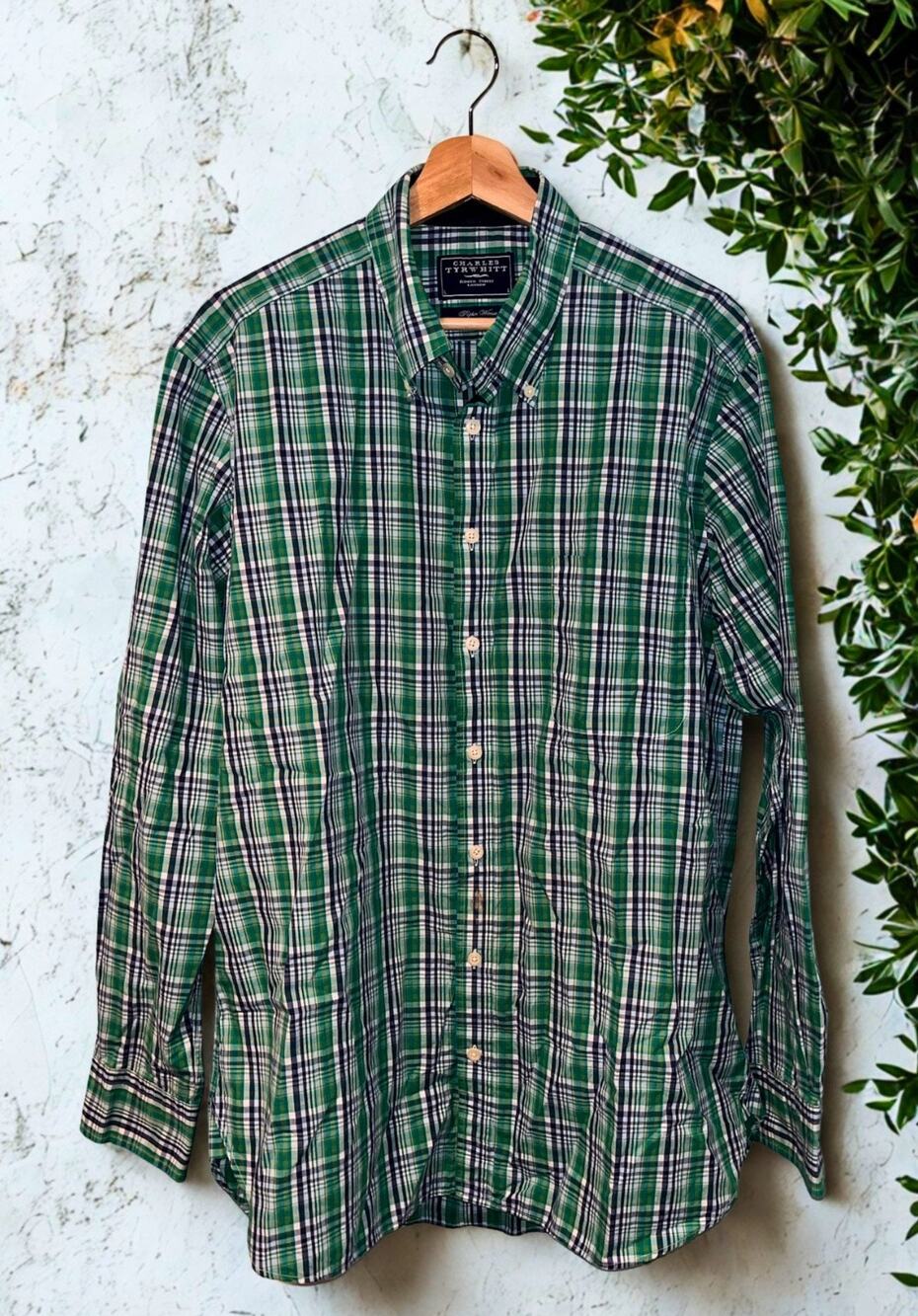 Charles Tyrwhitt Poplin Weave Non Iron Extra Slim Fit Check Dress Shirt Sz. L